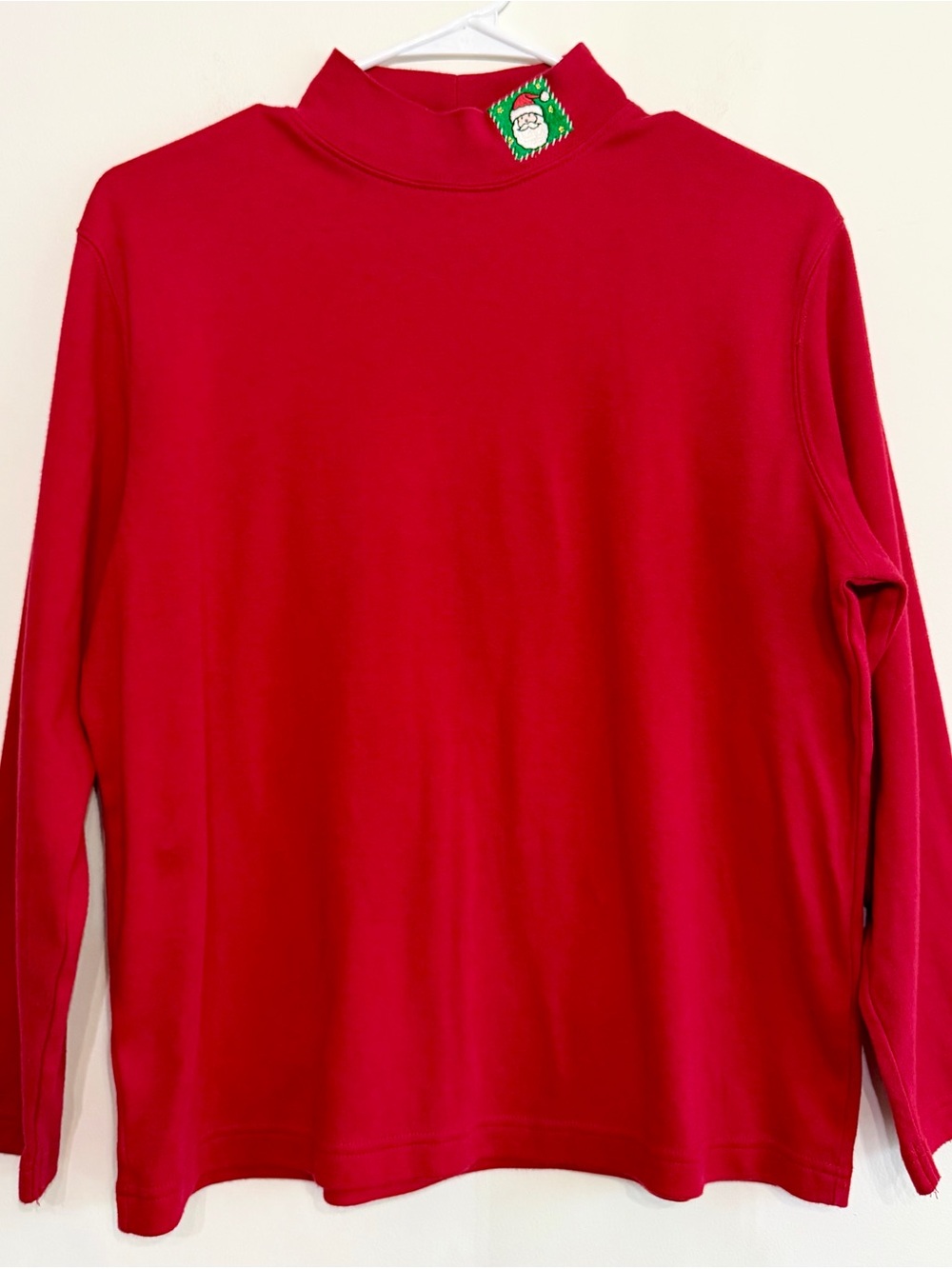 Vintage 90s Christmas Santa Mock Neck Long Sleeve Red Top Petite L